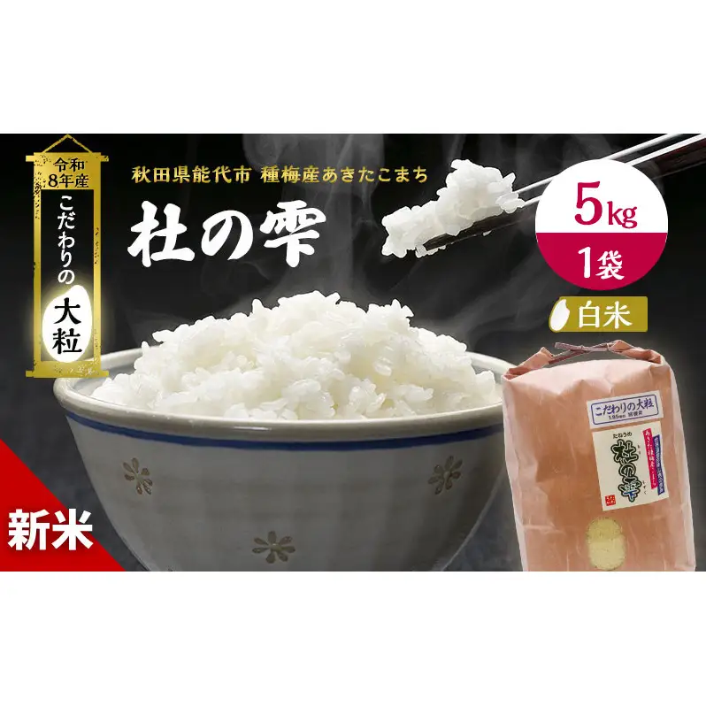新米 先行予約 令和8年産【白米】秋田県産 あきたこまち 5kg「杜の雫」こだわりの大粒 種梅産【 お米 たねうめ 白米 精米 ご飯 ブランド米 大粒 おにぎり 産地直送 おこめ ごはん 】