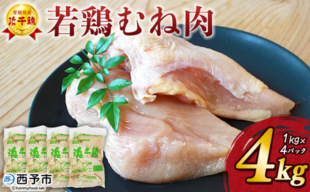＜銘柄鶏 浜千鶏 愛媛県産 若鶏むね肉 4kg（1kg×4）＞ 国産 鶏肉 鳥肉 とり チキン むね肉 ムネ はまちどり 精肉 にく ブロック 料理 アレンジ 夕飯 夕食 お弁当 昼食 唐揚げ から揚げ マルハフーズ株式会社 愛媛県 西予市 【冷凍】『1か月以内に順次出荷』OMF0001