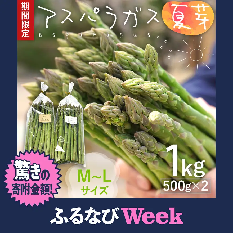 【ふるなびWEEK対象】数量限定 アスパラ 夏芽 M~Lサイズ 1kg（500g×2）予約受付 2026年6月～8月頃に順次発送  野菜 農家直送  アスパラガス 福岡 九州 グルメ お取り寄せ