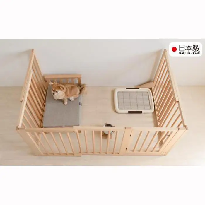 簡単設置　木製ペットゲート「コの字」両開き扉・伸縮NA