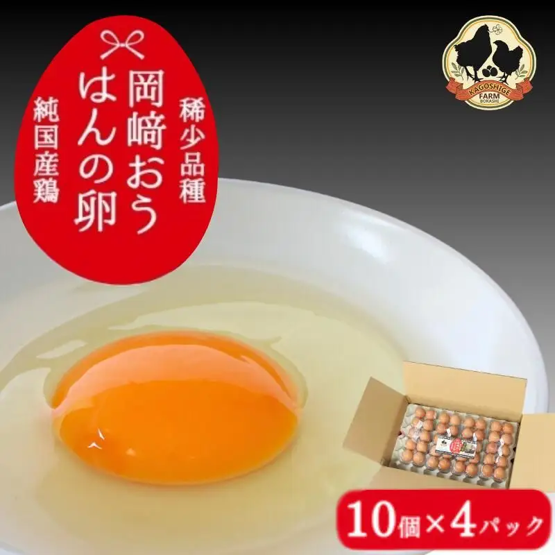 【希少品種】岡崎おうはんの卵 10個入×4パック【冷蔵配送】 / 田辺市 卵 たまご 有精卵 純国産鶏 鶏卵 平飼い お取り寄せ 卵かけごはん 和歌山県 【kag003】