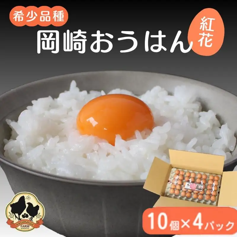 【希少品種】岡崎おうはん 紅花の卵 10個入×4パック【冷蔵配送】 / 田辺市 卵 たまご 有精卵 純国産鶏 鶏卵 平飼い お取り寄せ 卵かけごはん 和歌山県 【kag005】