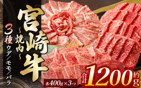 宮崎牛ウデ・モモ・バラ焼肉　各４００ｇ　計１．２ｋｇ