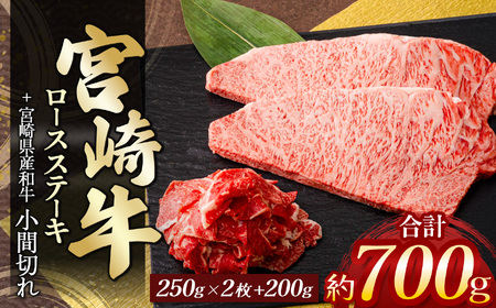 宮崎牛ロースステーキ　２枚（計５００ｇ）＆　黒毛和牛小間切れ　２００ｇ