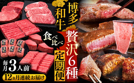 【全12回定期便】博多和牛 贅沢 食べ比べ 3人前 ( ステーキ すき焼き しゃぶしゃぶ ハンバーグ ) [VBK157] 肉 和牛 牛 精肉