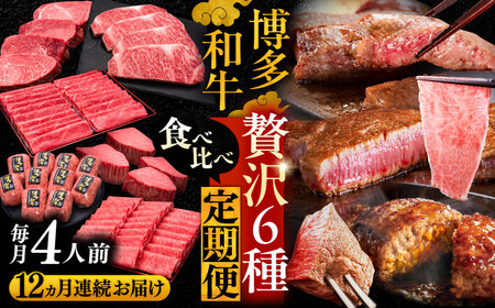 【全12回定期便】博多和牛 贅沢 食べ比べ 4人前 ( ステーキ すき焼き しゃぶしゃぶ ハンバーグ ) [VBK159] 肉 和牛 牛 精肉
