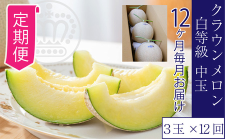 【12ヶ月定期便】クラウンメロン並【白等級】1.3kg前後　3玉入り 
