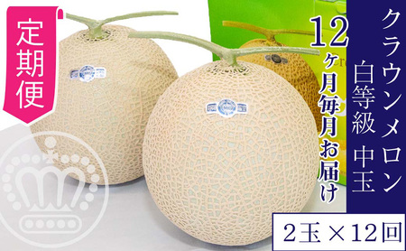 【12ヶ月定期便】クラウンメロン並【白等級】1.3kgぜんご　2玉入り 