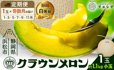 【奇数月6ヶ月定期便】クラウンメロン 白等級 1.1kg前後 1玉入り