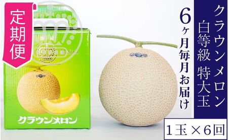【6ヶ月定期便】クラウンメロン並【白等級】特大玉1.5kg前後　1玉入り 