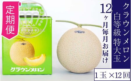【12ヶ月定期便】クラウンメロン並【白等級】特大玉1.5kg前後　1玉入り 