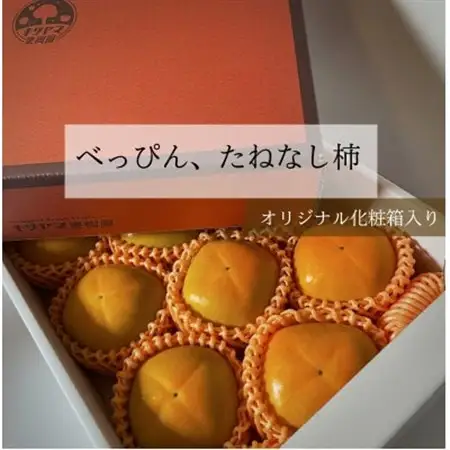 【先行受付】キタヤマ果樹園のたねなし柿　9～12個(2L～3L)オリジナル化粧箱入り(オレンジ箱)_果物・フルーツ 柿（カキ）  かき_【1342132】