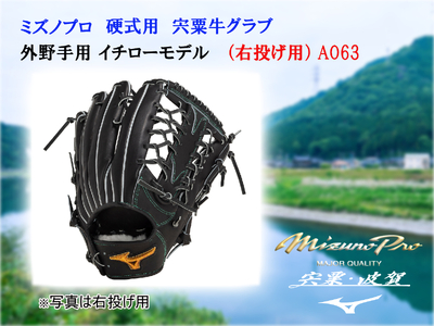 AO63　ミズノプロ　 硬式用 　宍粟牛グラブ 　外野手用　 イチローモデル　（右投げ） 【 野球 グローブ 外野 受注生産 Mizuno Pro 美津濃 右利き 】 