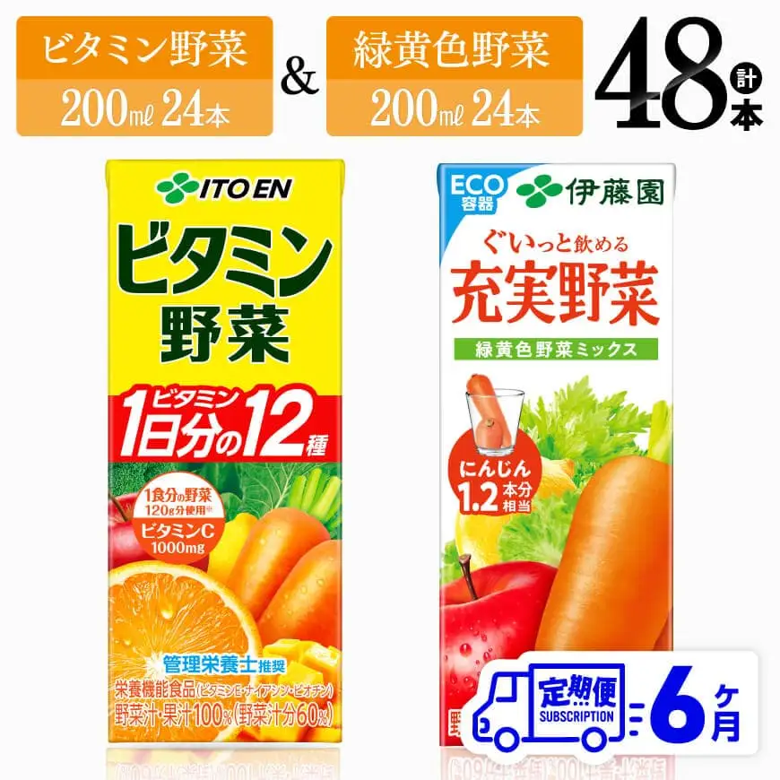 【6ヶ月定期便】伊藤園 ビタミン野菜(紙)24本＋緑黄色野菜(紙)24本 【 飲料類 野菜 緑黄色野菜 ビタミン野菜 ジュース セット 詰め合わせ 飲みもの 】
