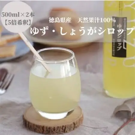 徳島県産果汁たっぷり　ゆず・しょうがシロップ(500ml)2本セット【5倍希釈】_果物・フルーツ  柑橘   野菜 にんにく・生姜 根菜 ニンニク にんにく しょうが ショウガ_【1209848】