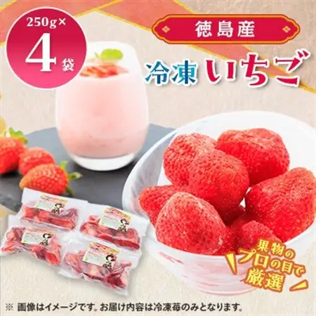 冷凍いちご　(徳島産)　1000g　(250g×4)　冷凍ストロベリー_果物・フルーツ いちご  イチゴ 苺_【配送不可地域：離島】【1236562】