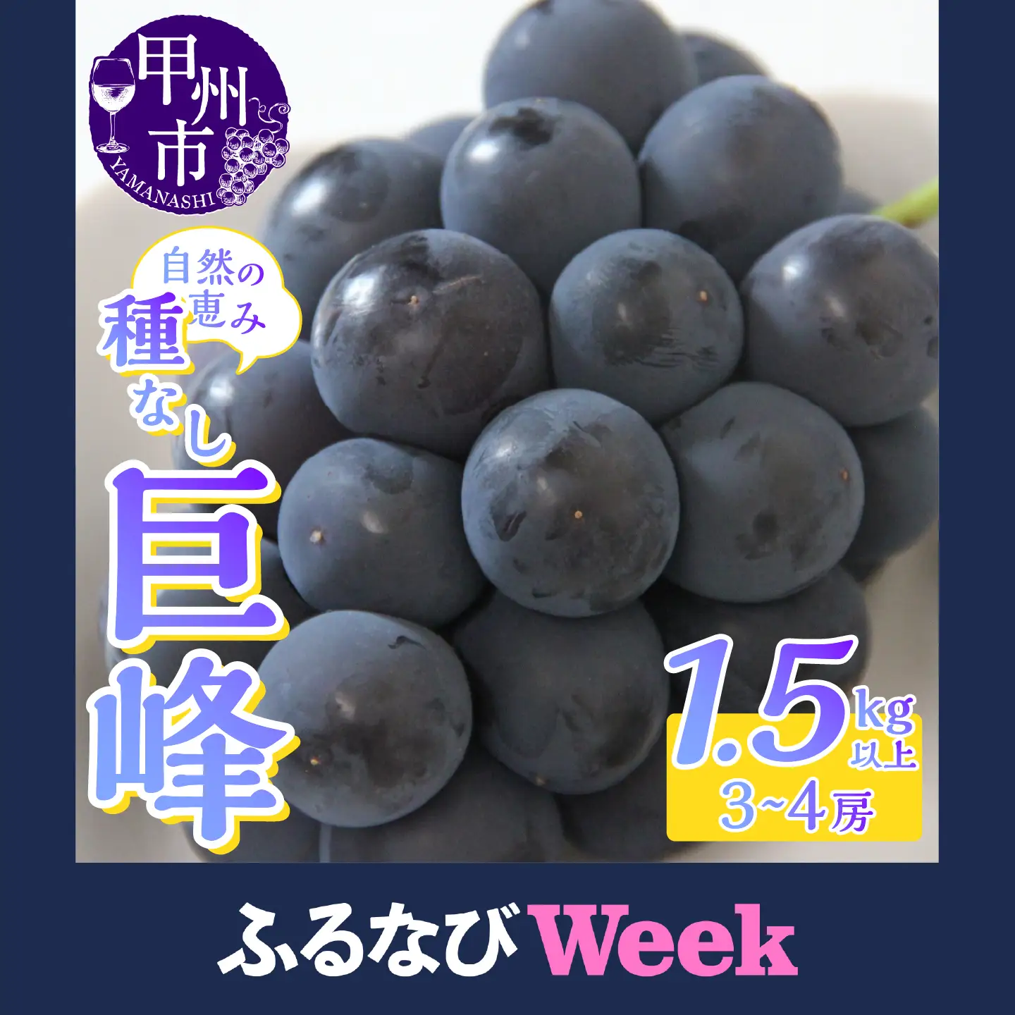 【ふるなびWEEK対象】産地直送 山梨自然の恵み！種なし巨峰 3～4房 1.5kg以上【2026年発送】（LKS）B12-162 巨峰 フルーツ