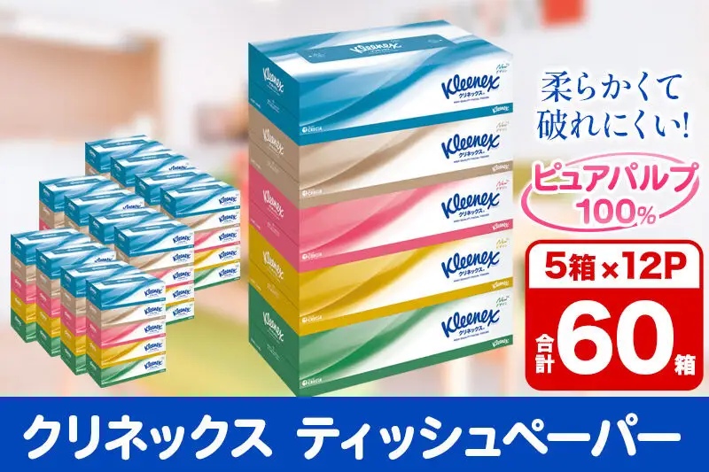 ティッシュ クリネックス ティシュー 5箱×12パック 日用品