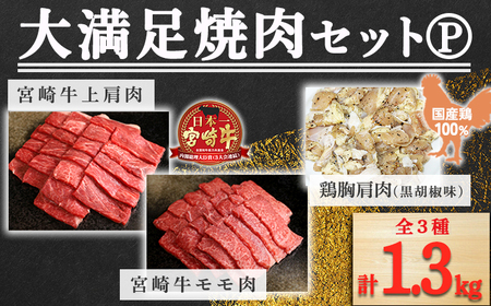 《内閣総理大臣賞受賞》大満足焼肉セットP「宮崎牛モモ肉と上肩肉＆国産鶏胸肩肉 計1,300g」霧島山の麓で育んだ日本一美味しい和牛  TF0580-P00012