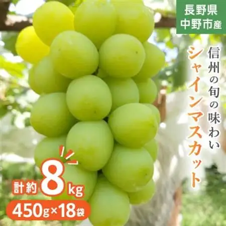 長野県中野市産ぶどう・シャインマスカット450g 18袋入り(9袋入り2箱)【配送不可地域：離島】【1494269】
