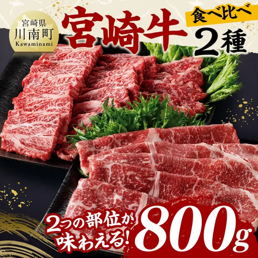 宮崎牛カルビ焼肉・モモスライスセット合計800ｇ 【 肉 牛肉 国産 黒毛和牛 宮崎牛 焼肉 しゃぶしゃぶ すき焼き 焼きしゃぶ 宮崎県 川南町 】