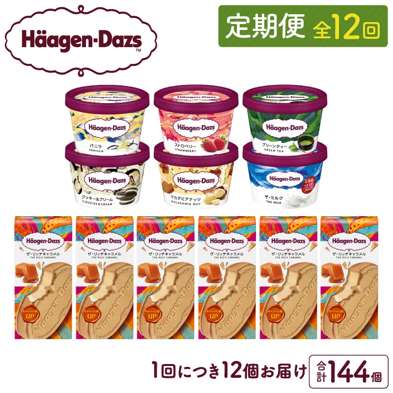 ＜全12回定期便・連続＞ハーゲンダッツ『ミニカップ＆クリスピーサンドセット(合計144個)』アイスクリーム アイス スイーツ デザート ミルクアイス アイススイーツ アイスデザート_H0016-139
