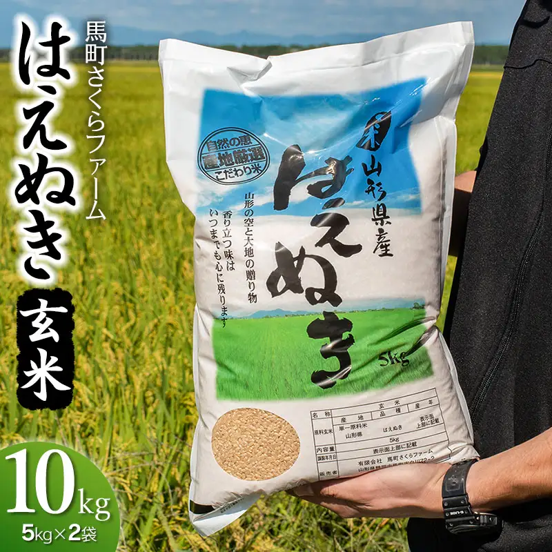 【令和7年産】 馬町さくらファームのはえぬき 玄米 10kg（5kg×2袋）　山形県鶴岡市　K-745　| 米 お米 コメ こめ 10キロ ご飯 ごはん ブランド米 米どころ 庄内米 国産 美味しい おいしい お取り寄せ 農家直送 お弁当 おにぎり おすすめ 人気 返礼品