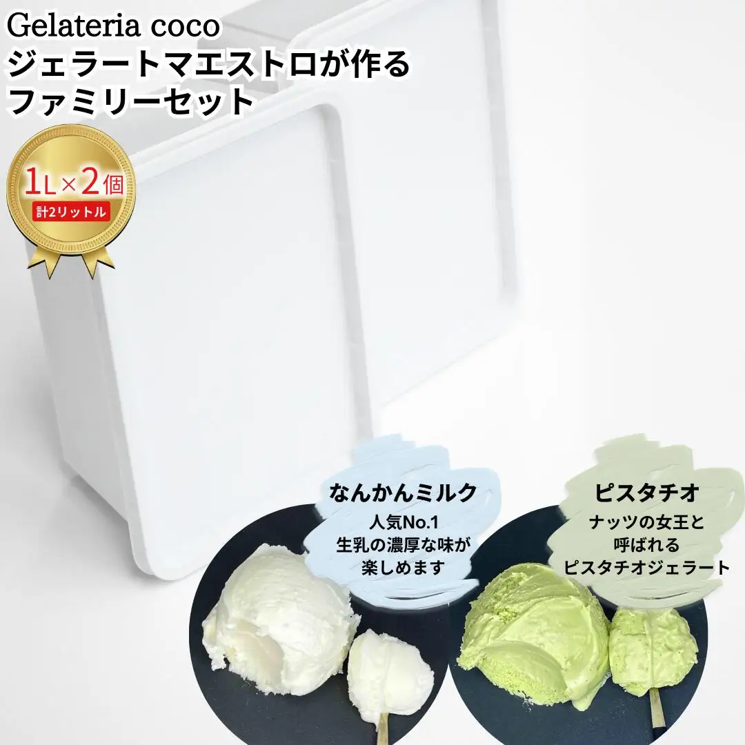 ジェラートマエストロが作るファミリーセット 1L×2 合計2L[なんかんミルク・ピスタチオ] ジェラート アイス 大容量 ファミリーパック 添加物不使用 [Gelateria coco]【017S083】