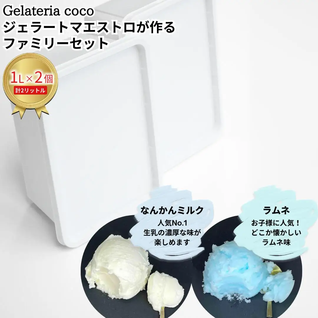 ジェラートマエストロが作るファミリーセット 1L×2 合計2L[なんかんミルク・ラムネ] ジェラート アイス 大容量 ファミリーパック 添加物不使用  [Gelateria coco]【017S088】