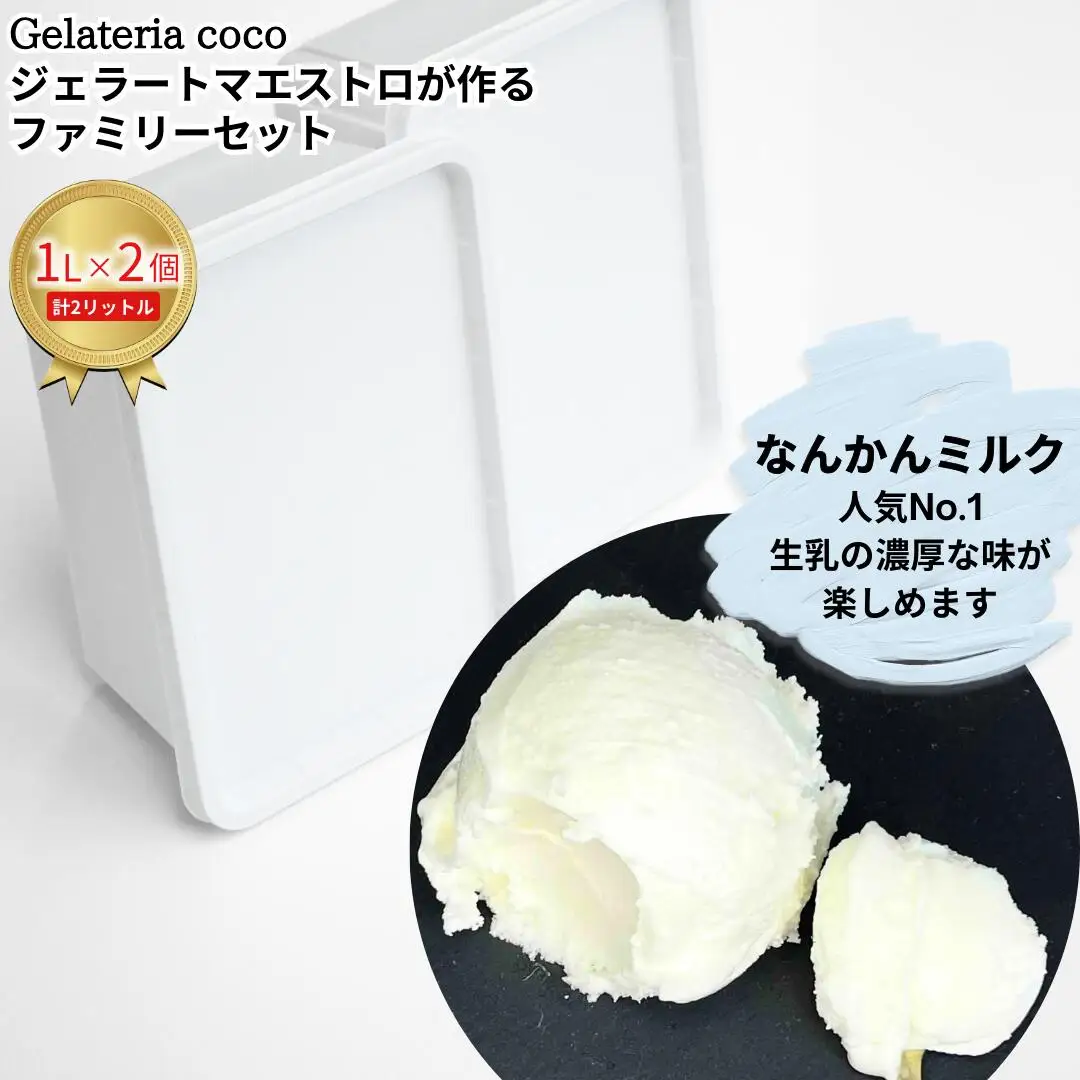 ジェラートマエストロが作るファミリーセット 1L×2 合計2L[なんかんミルク×2] ジェラート アイス 大容量 ファミリーパック 添加物不使用  [Gelateria coco]【017S090】
