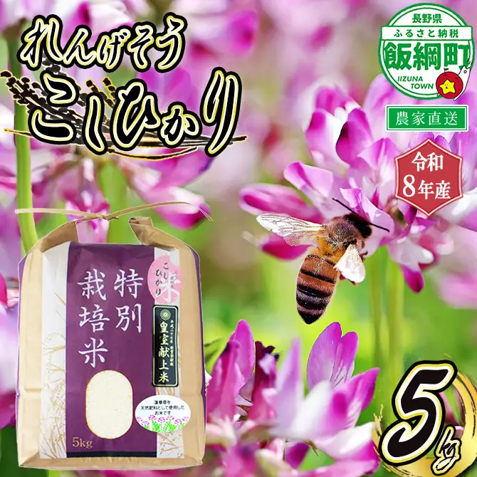 米 れんげそう こしひかり 5kg ( 令和8年産 ) 特別栽培米 仲俣農園 2026年10月上旬頃から順次発送予定 コシヒカリ 白米 精米 お米 信州 予約 農家直送 長野県 飯綱町 [1834]