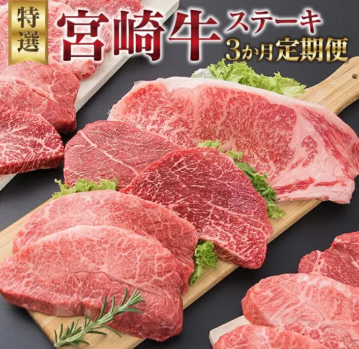 3か月 お楽しみ 定期便 宮崎牛 特選 ステーキ 総重量2.2kg_JB3-25