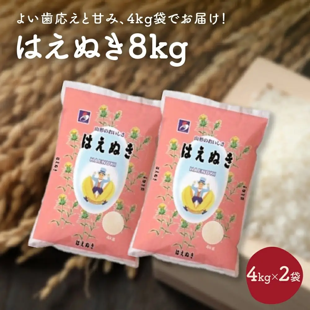 令和７年産 はえぬき８ｋｇ（４ｋｇ×２袋）　0059-2507