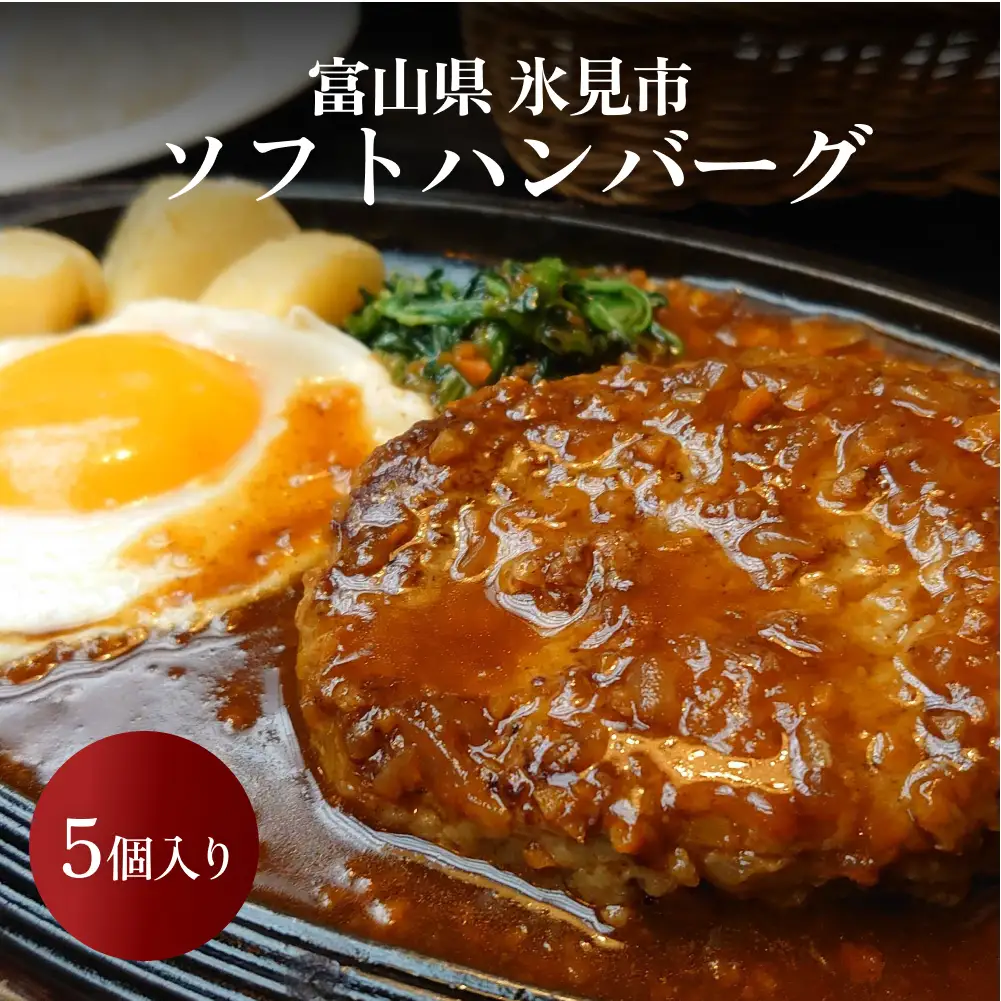 ソフトハンバーグ 5個 ｜ ソース付き ミートソース 柔らか ハンバーグ 湯煎 冷凍 おかず 惣菜 温めるだけ 簡単調理 お取り寄せ 小分け 5個 富山 氷見 