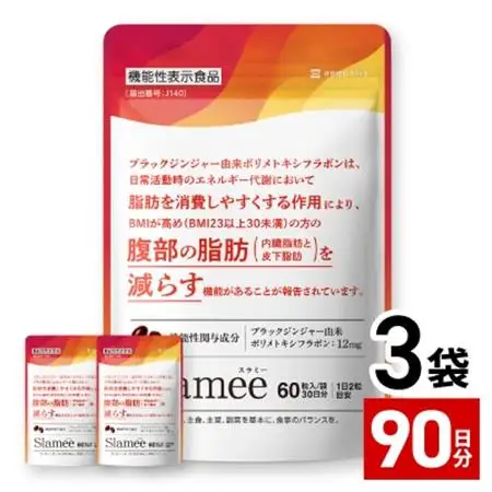 サプリメント 機能性表示食品 Slamee スラミー お腹の脂肪と皮下脂肪を減らす 3袋(3ヶ月分)【1495306】