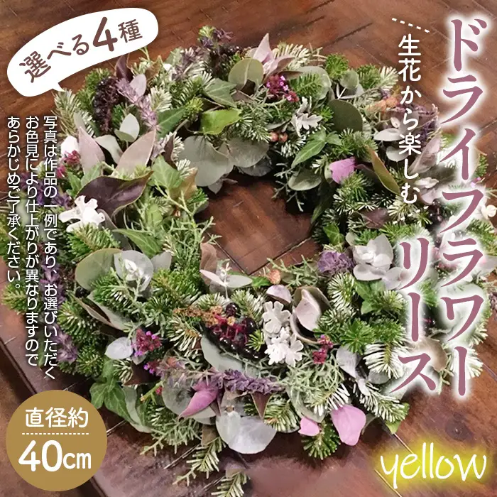生花から楽しむドライフラワーリース【季節の草花 イエロー系】 No.479-03