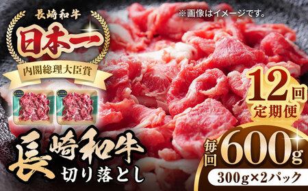 【全12回定期便】長崎和牛 切り落とし 600g（300g×2パック）《壱岐市》【長崎フードサービス】 肉 牛肉 赤身 小分け 国産 切落し 切り落し 冷凍配送 [JEP026]