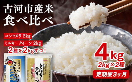 【定期便 3か月】令和7年産 古河市のお米食べ比べ コシヒカリ・ミルキークイーン 2kg×2種類｜米_DP49