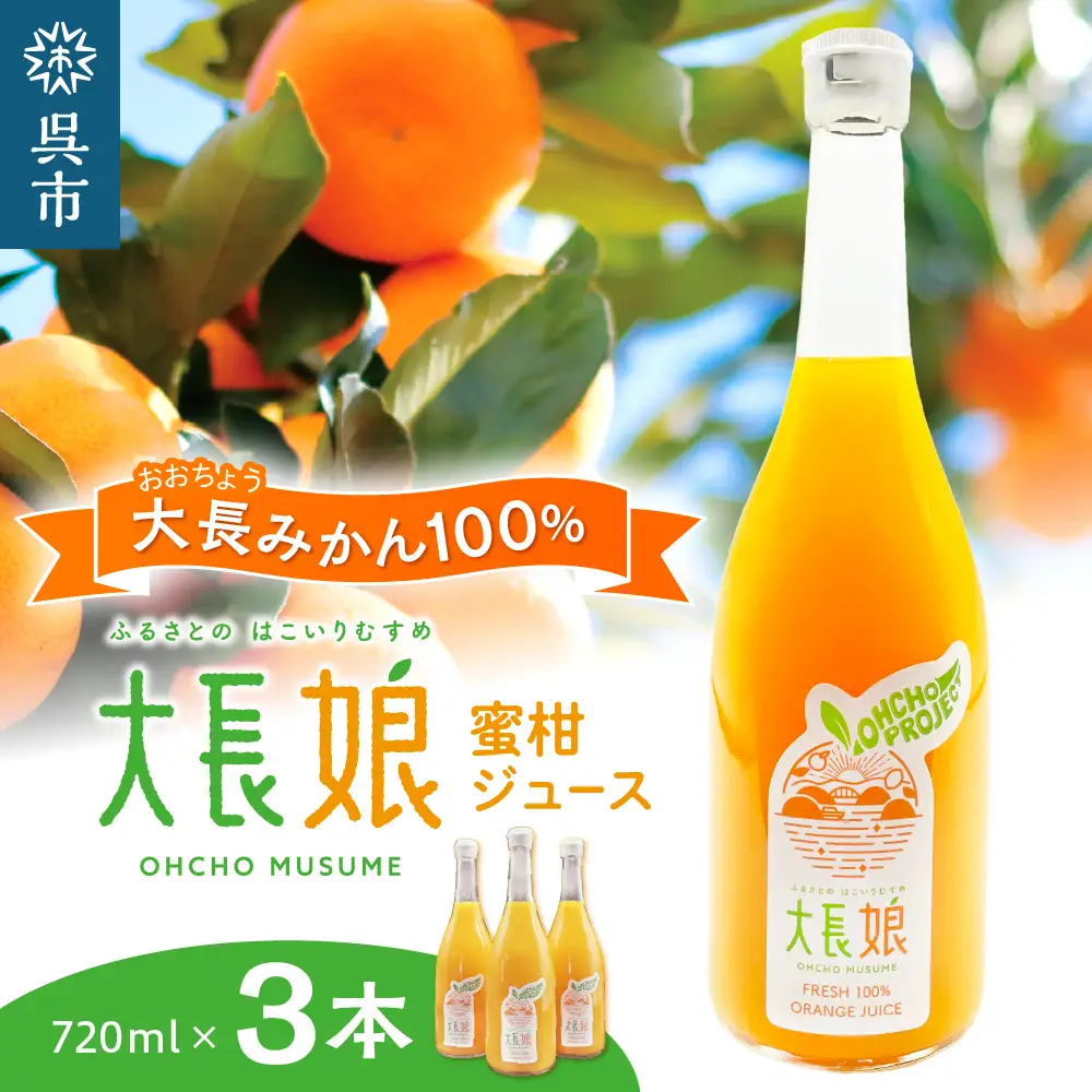 大長娘 100% 蜜柑ジュース 720ml×3本 ku161-002-r