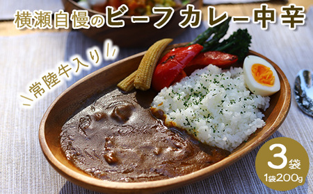 横瀬自慢のビーフカレー　中辛（200g×3袋）【茨城県共通返礼品（常陸牛）】｜やわらか肉　とろみ　レトルト　常陸牛　カレー　常温　温めるだけ　保存食　災害非常食　キャンプ　お中元　お歳暮　ギフト  防災 備蓄 非常食 保存食  アウトドア ※離島への配送不可 ※2026年1月中旬以降に順次発送予定