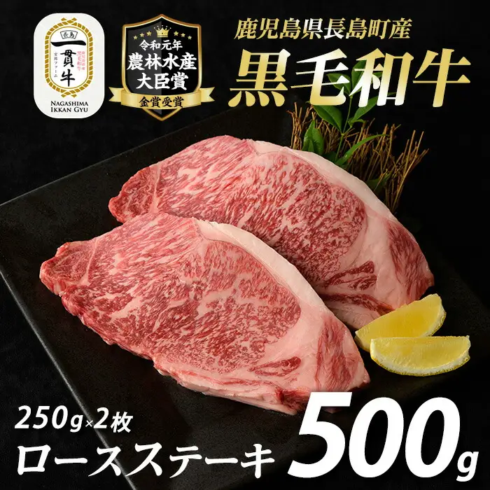 鹿児島県長島町産　黒毛和牛ロースステーキ250g×2枚　計500g_f-miyaji-7025