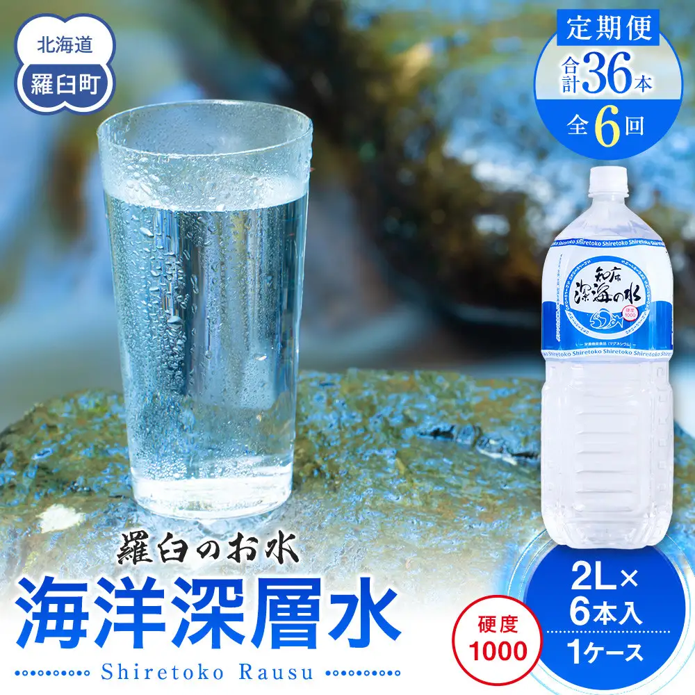 年6回！北海道 羅臼（らうす）のお水 海洋深層水2L×6本定期便  知床 世界自然遺産 国産 備蓄 常備水 ペットボトル ミネラル 清涼飲料水 生産者 支援 応