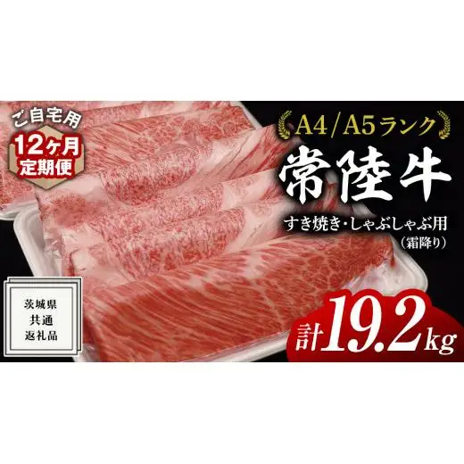 【 12ヶ月 定期便 】『 常陸牛 』 ご自宅用 すき焼き しゃぶしゃぶ用 ( 霜降 ) 1.6kg