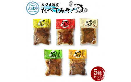 カツオ角煮 食べてみそ（140g×5種）〈みそ味・柚子みそ味・唐からしみそ味・ニンニクみそ味・生姜みそ味〉かつお 鰹 おかず おつまみ 味噌 ゆず ご飯のお供 にんにく【有限会社　浜吉ヤ】 [BQBK013]