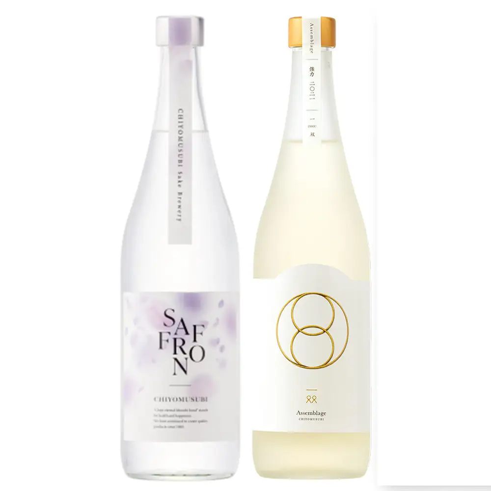 ＜数量限定＞千代むすび 強力 Assemblage 一双とサフラン焼酎のセット(720ml×2本)