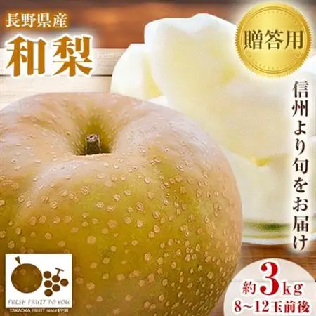高丘フルーツの長野県産「和梨」贈答用　約3Kg　8-12玉前後【配送不可地域：離島】【1407564】