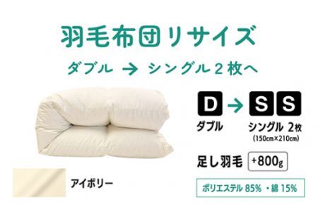  【 アイボリー 】ダブル1枚→シングル2枚 リサイズ / ポリエステル混綿  |  寝具 布団 （株）livearth