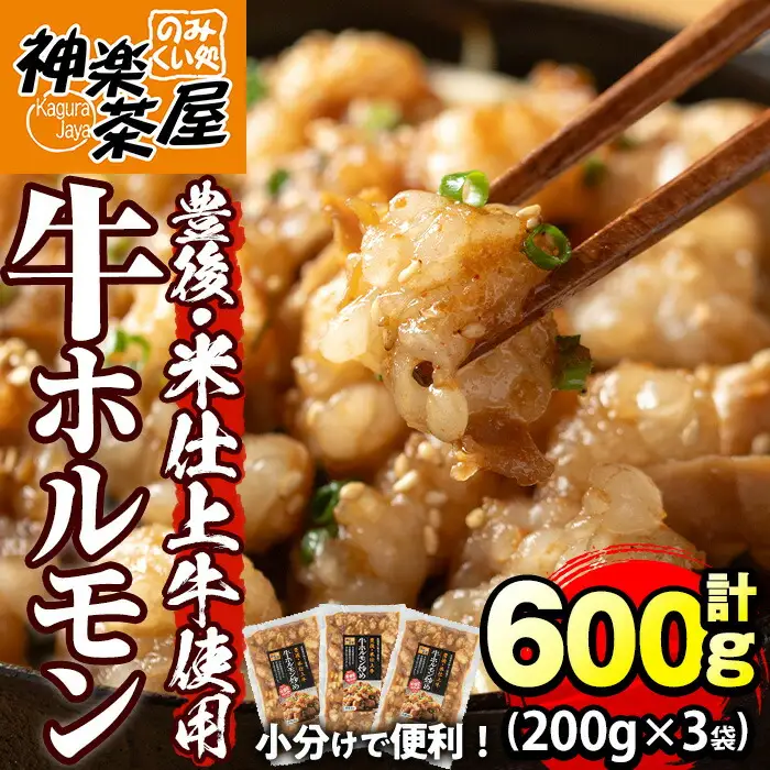 豊後米仕上げ牛 牛ホルモン炒め(計600g・200g×3パック)牛肉 お肉 小腸 おかず おつまみ 小分け 簡単調理 時短 惣菜【111100502】【神楽茶屋】