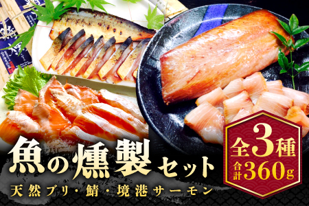 3種の魚燻製セット（天然ブリ・鯖・境港サーモン）【燻製 鮮魚 一夜干し スモーク半生レア 晩酌 おつまみ 食べ比べ 贈り物 ギフト ご自宅用 鳥取 ご当地 冷凍】