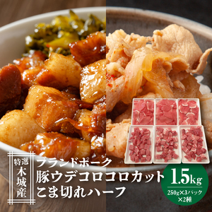 特選木城産 豚ウデコロコロカット・こま切れハーフ各250g×3_K56_0017